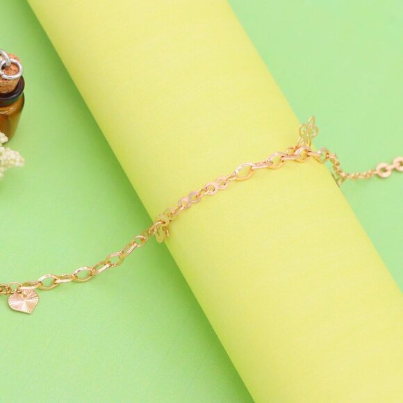 "Rose Gold Butterfly & Flower Charm Anklet, XPAL1037 - Picture 8 of 12